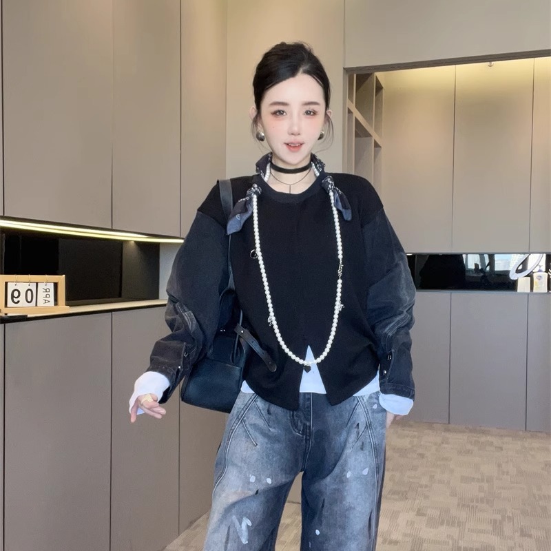 珍珠项链拼接卫衣女2025新款