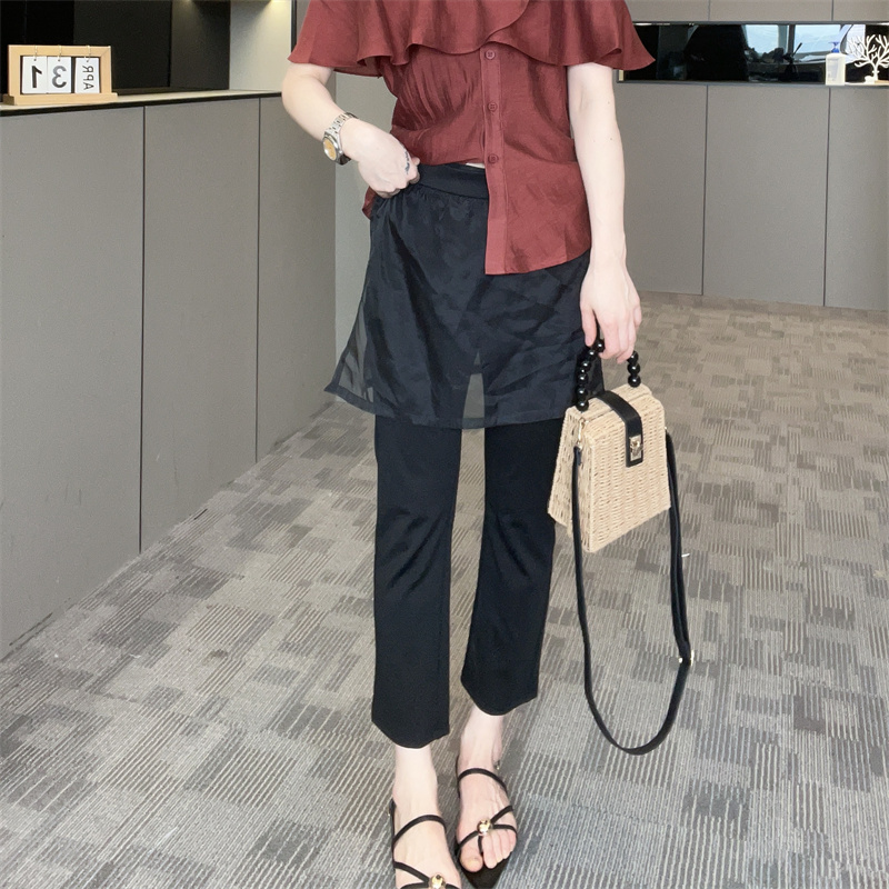 网纱裙裤休闲裤女2025新款夏季高腰直筒裤纯色九分裤显瘦裤子欧货
