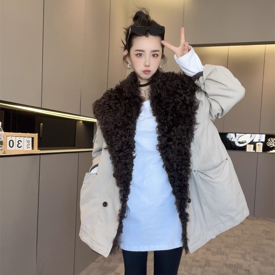 皮毛一体毛领派克服鹅绒羽绒服女2025新款上衣冬季外套中长款欧货