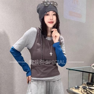 撞色拼接T恤女款2025新款