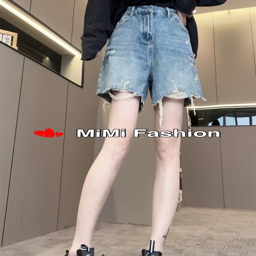 水洗破洞牛仔裤短裤女2025春夏季新款高腰宽松显瘦欧货裤子欧洲站