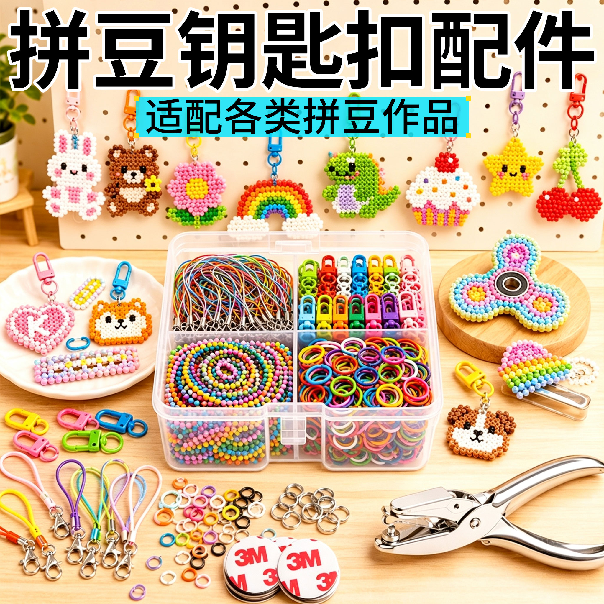 拼豆配件钥匙扣挂件工具diy材料6豪华版链条时钟全套挂绳挂坠挂钩
