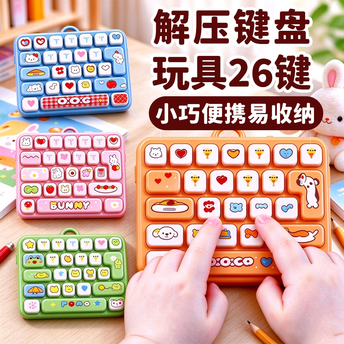 解压键盘玩具26键钥匙扣学生创意新款大号生日礼品可爱小挂件挂饰