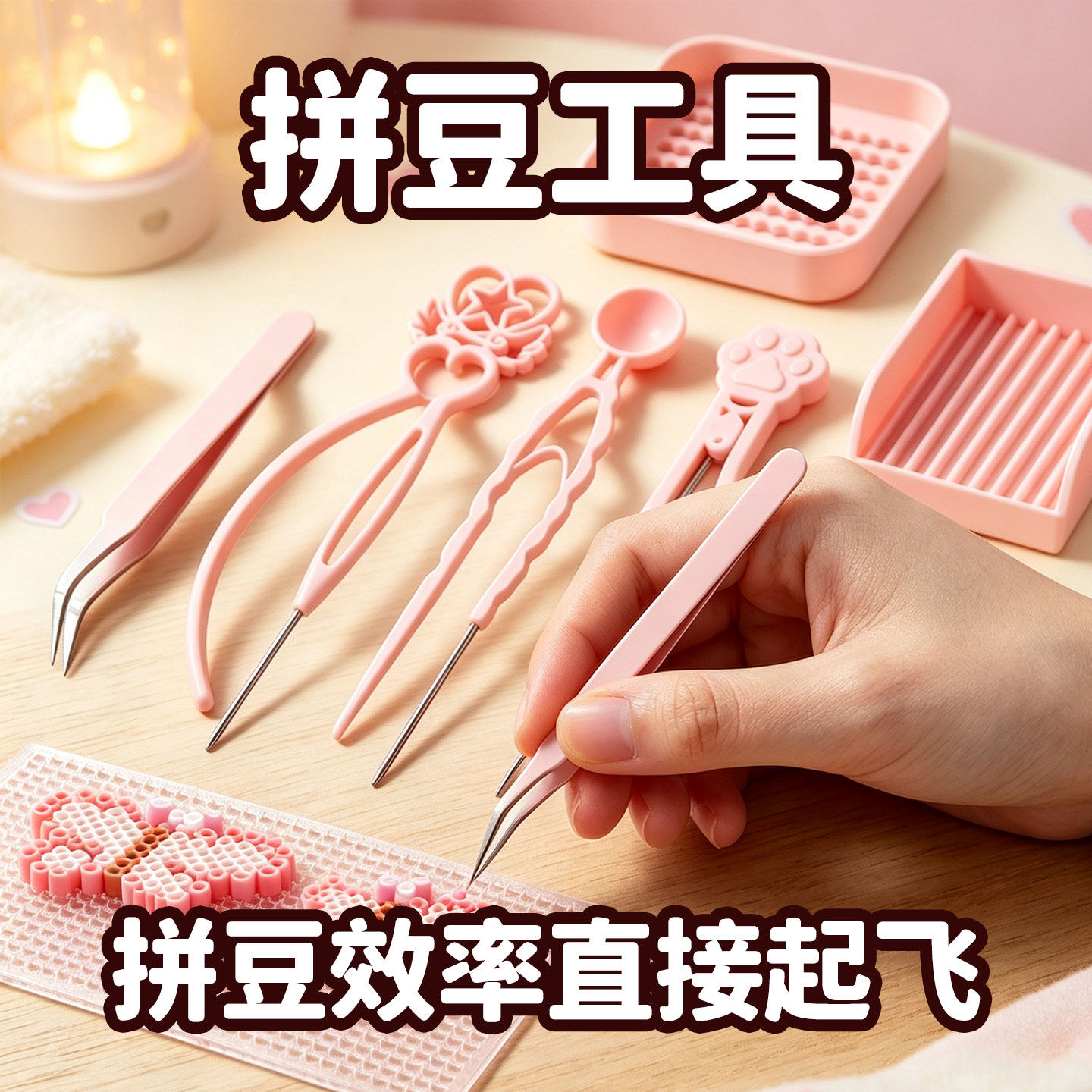 拼豆工具套装一次配齐豆笔豆针镊子豆铲收纳盒烘焙布豆板益智玩具