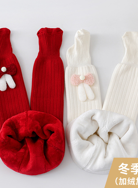 儿童打底裤红色秋冬加绒加厚宝宝打底裤竖条纹宝宝大PP连裤袜婴童