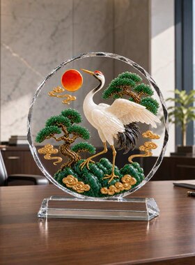 松鹤延年展翅水晶摆件高档客厅玄关办公室酒柜装饰品乔迁新居礼物