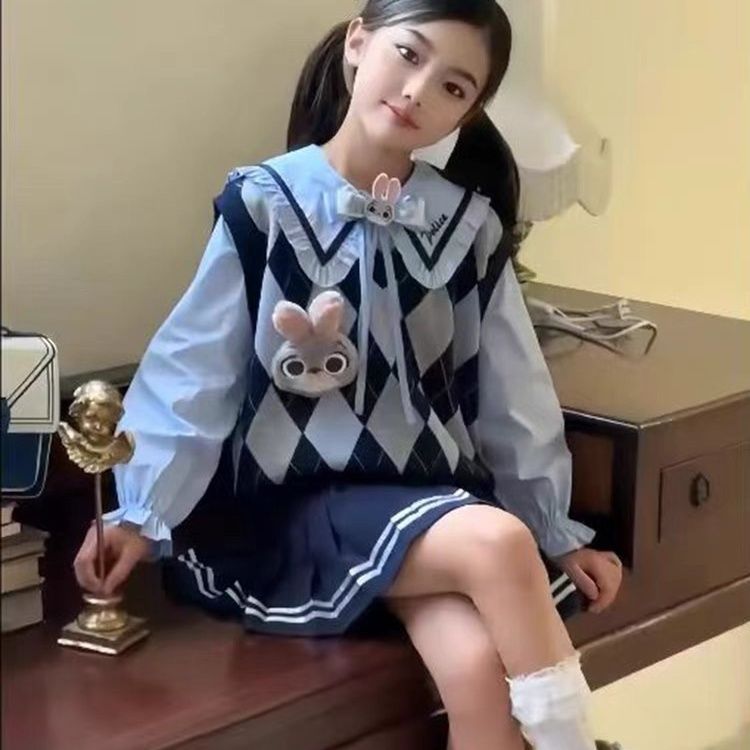女童兔子学院警官JK制服2026新款儿童春秋马甲三件套套装潮
