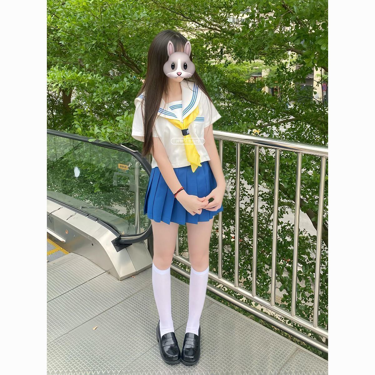海军领白领蓝三本短袖衬衫小众新款设计感学院风JK短裙水手服套装
