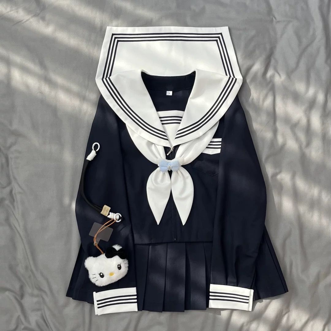 原创正版白领绀三本jk制服水手服日系学院风校供感甜美基础款套装