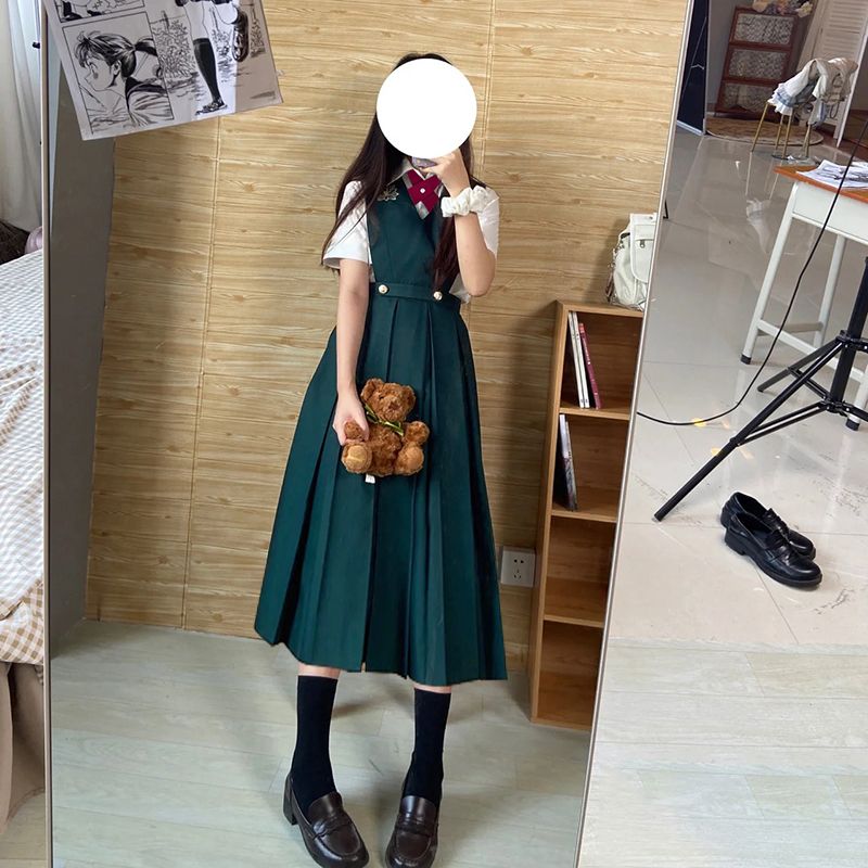 原创护奶裙现货日系JK制服百褶裙正版学生卡奶裙学院风连衣裙套装