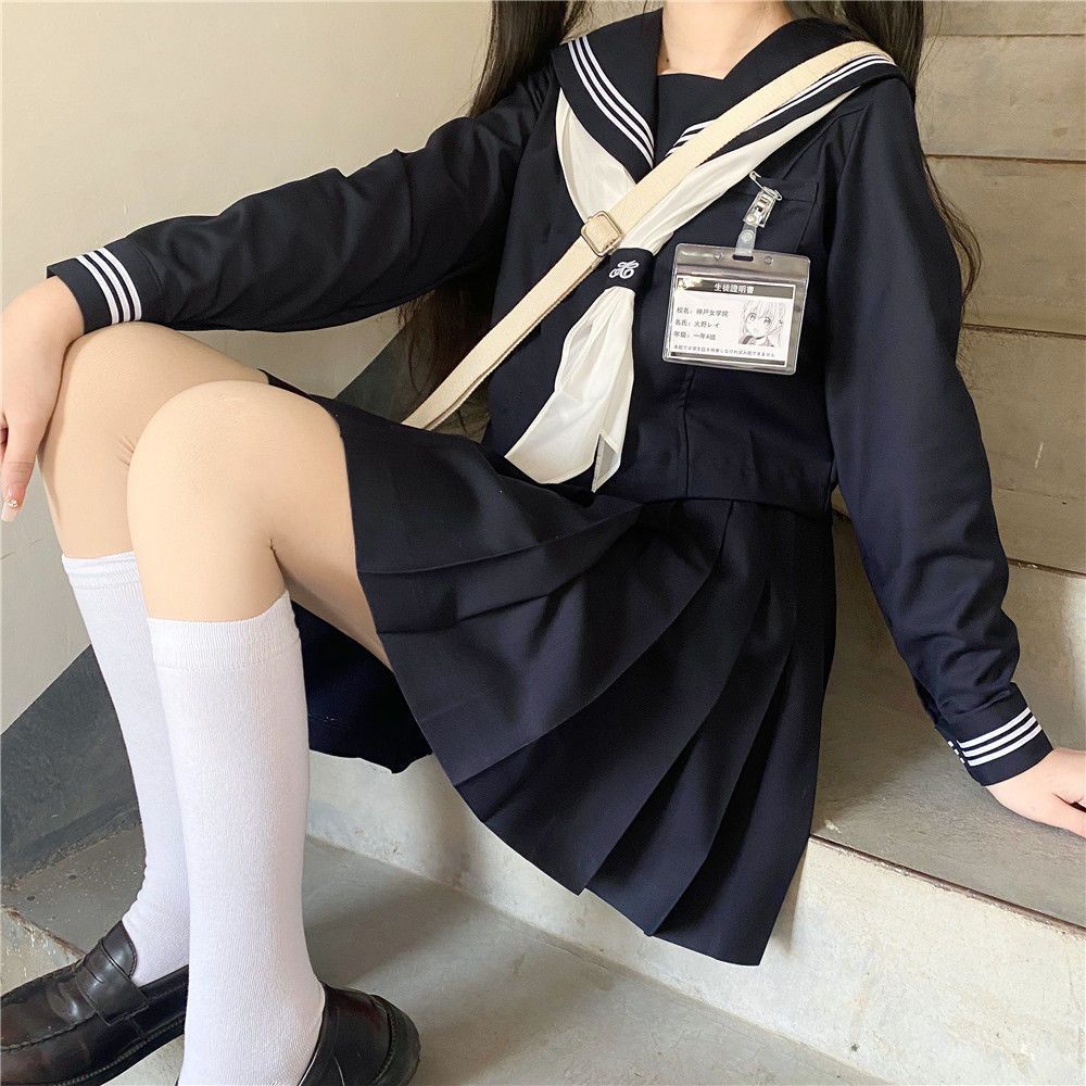 基础款绀色三本正统JK制服日本水手服学院风不良长裙学生校服班服