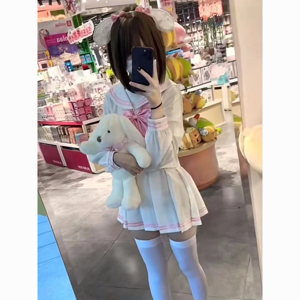 稀有款时尚少女中间服可爱原创正统水手服百褶裙套装学院风jk制服