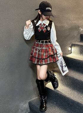 女童春装长袖JK制服短裙套装2026新款儿童学院风演出服衬衫两件套