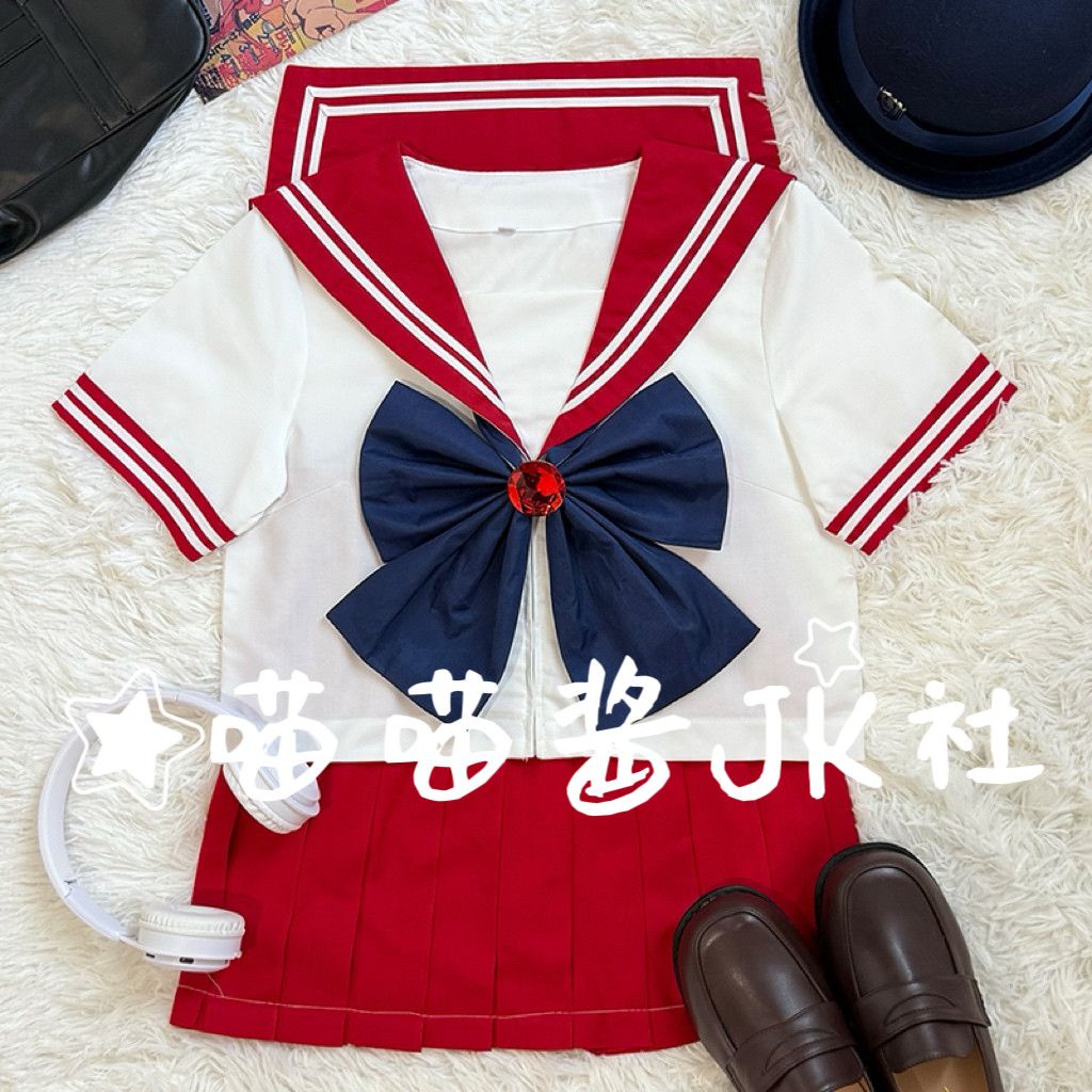 美少女战士红色短袖jk制服女日系复刻套装水手服蝴蝶结正版学院