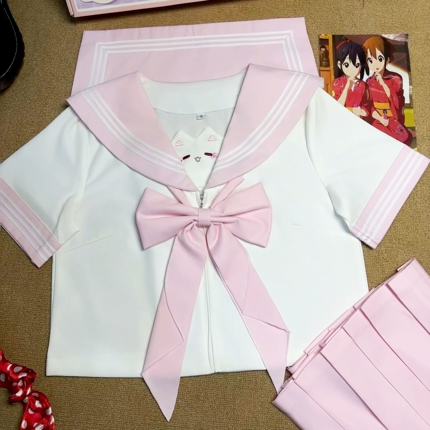 (樱花喵语)正版粉白三本水手服jk制服套装多巴胺春节裙子女学生