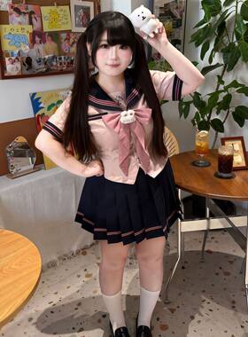 蜜罐娃娃原创jk水手服制服学院风大码粉色收腰显瘦秋套装80-180斤