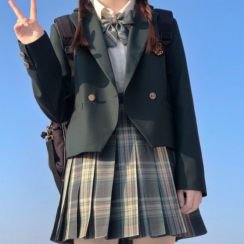 正版基础款JK制服套装小个子短西服学院风校供一粒扣西装外套