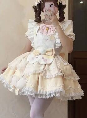 猫系甜茶少女连衣裙甜妹可爱小猫拼色蕾丝软妹少女lo裙精致甜茶喵