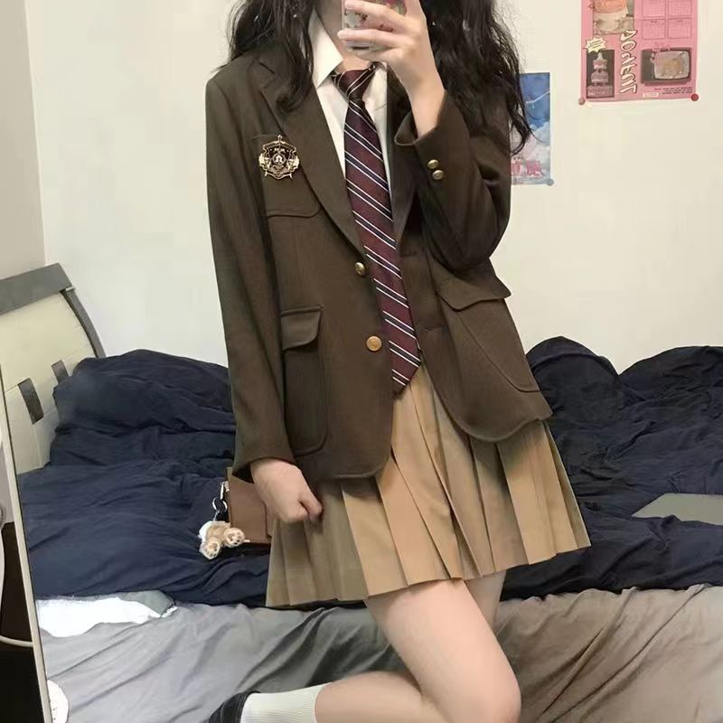 jk制服套装女校服英伦学院风整套穿搭西装外套+衬衫短裙单/三件套