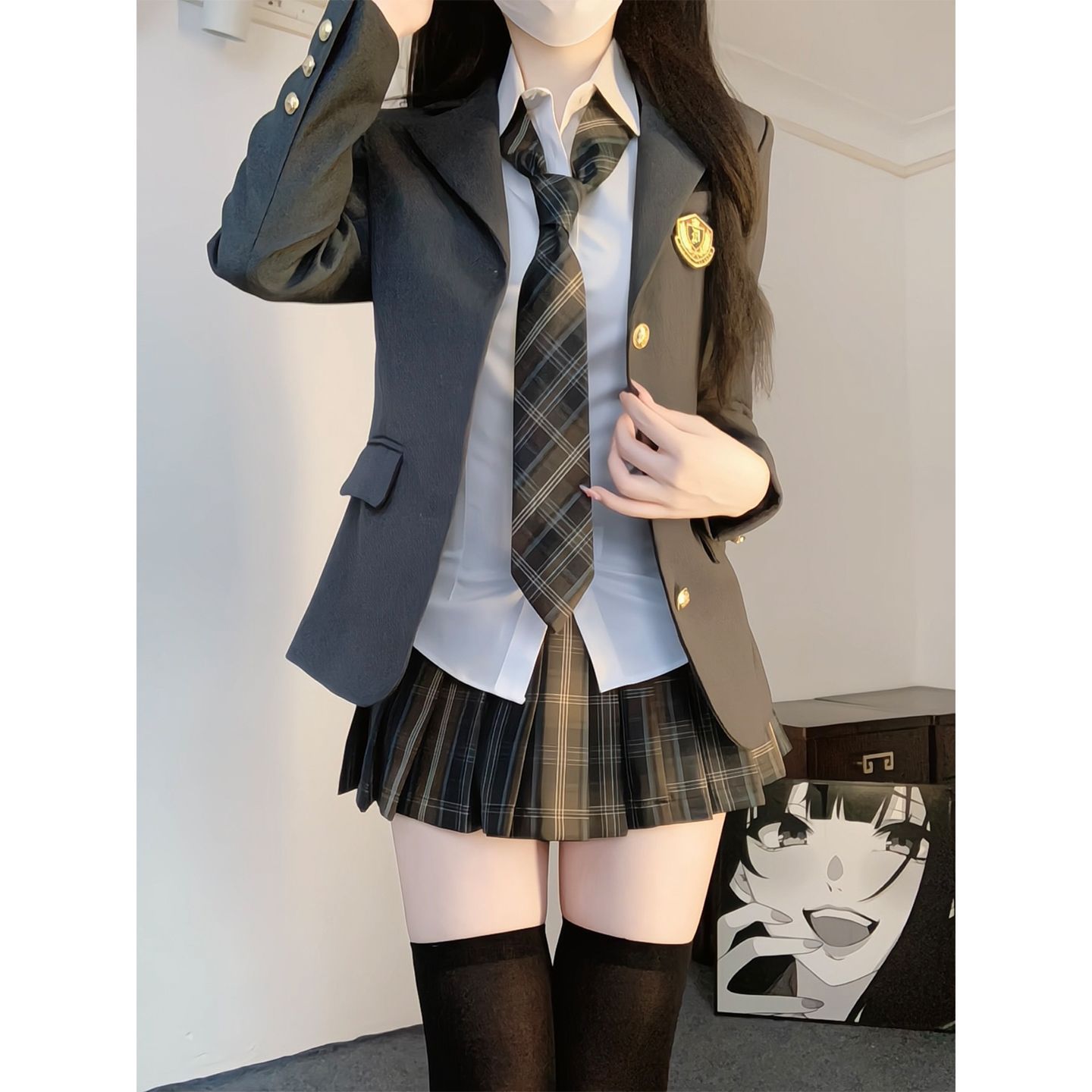 原创正版日系JK风女高中生校服套装深灰西装春秋款加厚收腰西服女