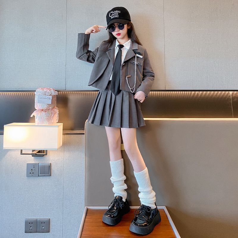 女童西装套装2026新款洋气儿童学院风秋装JK制服裙小学生时髦春秋