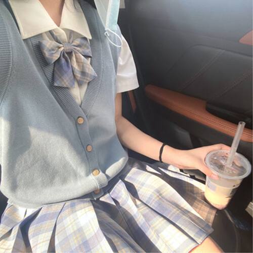 春夏秋jk制服套装裙马甲山楂树格裙女衬衫校服班服三件套短袖短裙