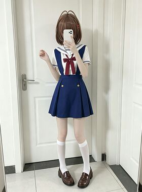 CLANNAD古河渚cos服夏季短袖校服日系学院jk水手服背带半身裙套装