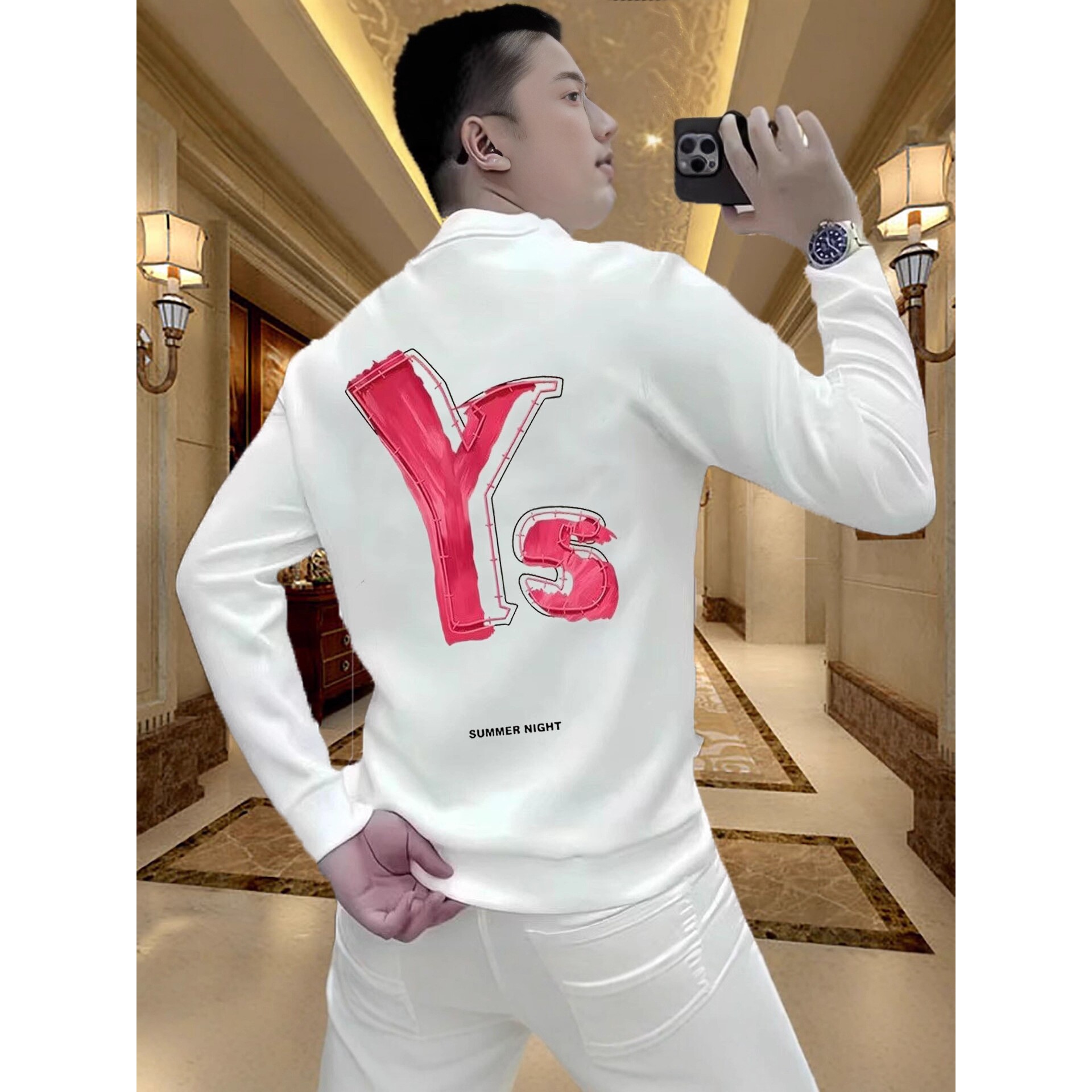 今年秋冬潮牌背后YS字母印花圆领卫衣男士青年休闲个性痞帅上衣