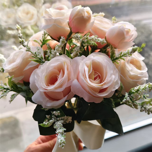 新娘手捧花玫瑰仿真花结婚订婚粉色高级花束送礼婚礼领证拍照道具