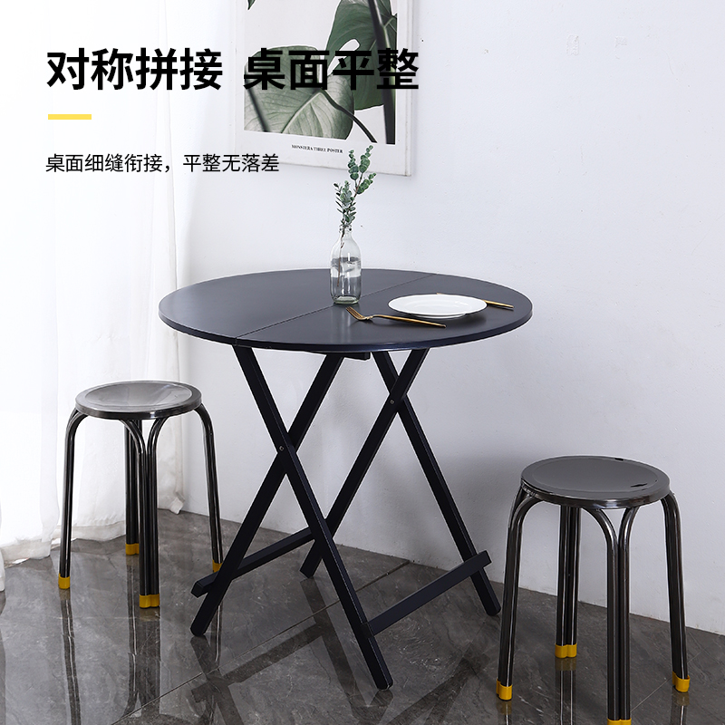 。简单不锈钢可折叠桌木纹金属圆桌方桌奶茶咖啡厅高端桌子圆台餐