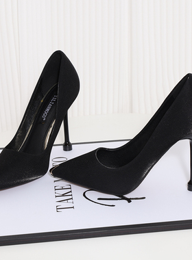 新款黑色百搭酒杯跟气质职业高跟鞋女细跟 尖头 法式少女单鞋女鞋