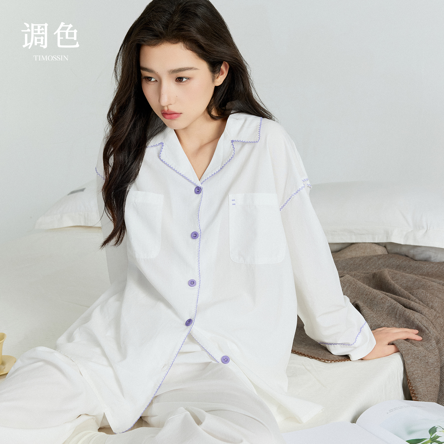 凉感透气天丝棉梭织棉睡衣女款