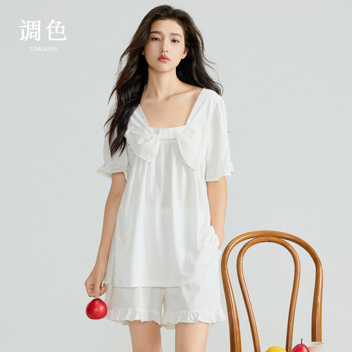 蝴蝶结防凸点法式睡衣套装