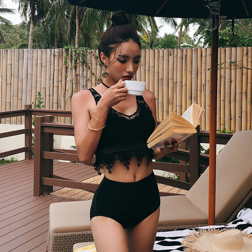 2025新款黑色蕾丝分体泳衣