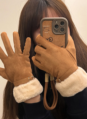 2025新款手套冬季女加绒加厚保暖防风防寒户外骑行开车可触屏五指