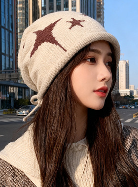 2025新款卷边帽子女显脸小堆堆帽秋冬保暖护耳针织帽包头毛线冷帽