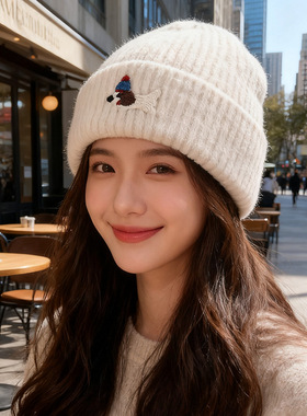 秋冬天针织毛线帽女款2025新款护耳保暖高颜值显脸小冷帽包头帽子
