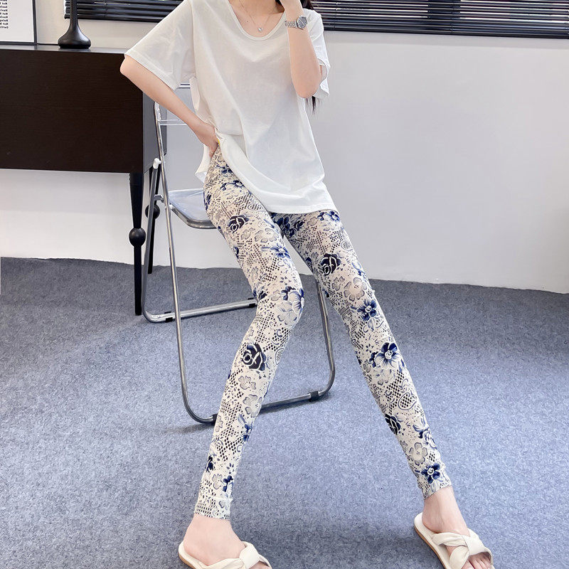 夏季新款蕾丝印花网纱打底裤女高腰大码高弹防晒透气防勾丝九分裤,女装/女士精品,打底裤,淘宝优惠券,粉丝福利购,淘宝优惠卷