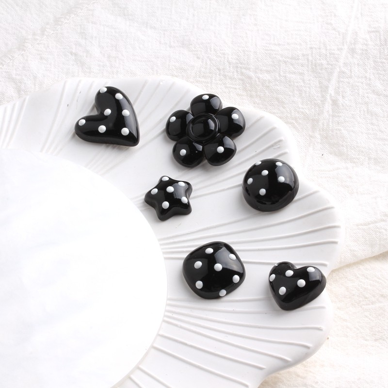 新款黑色波点爱心花朵形星扁珠手工DIY耳饰发圈小配件装饰等辅料