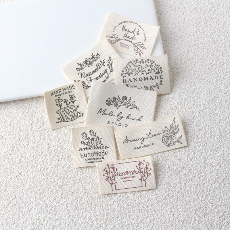 米色多款花朵树枝织唛布贴布标背标手工DIY服饰装饰娃娃配件等