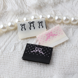 新款 饰辅料配件 ins蝴蝶结对折标签织唛布贴布标手工DIY发圈服饰装