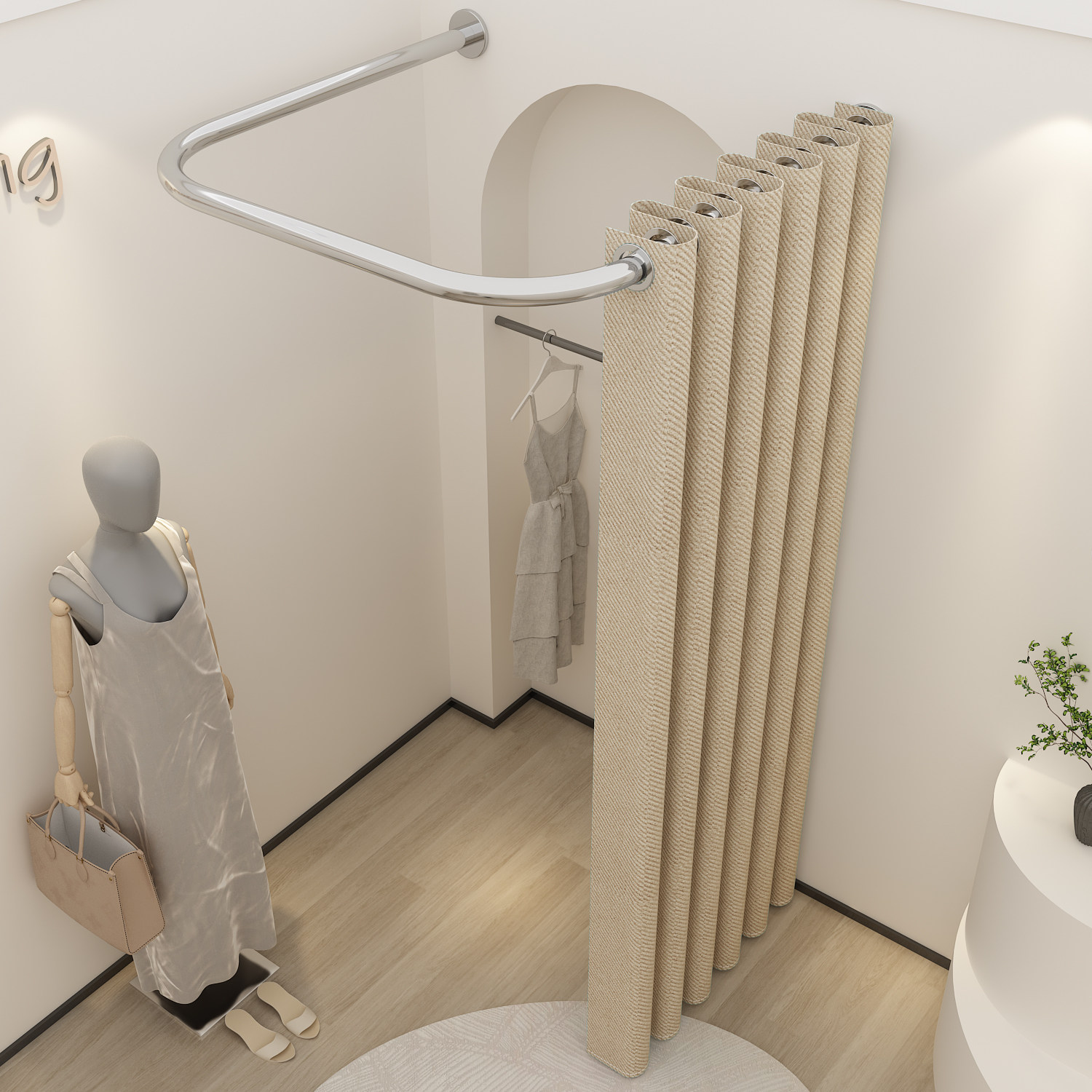 门帘syj服装店专用女装帘子窗帘淘宝试衣间u型杆转角遮挡布帘弯管