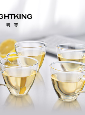 明尊 CP-01 耐热玻璃水杯带把小茶杯手工吹制玻璃杯茶具套装 家用