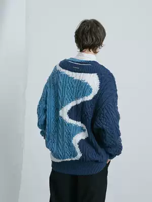 EKCOOKIES original design Zeng Koni Li Junhao The same layered deconstructed silhouette blue oil painting sweater