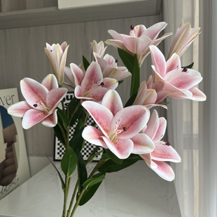 3头手感阳光百合 婚庆仿真百合花 白色百合婚庆软装家居酒店假花