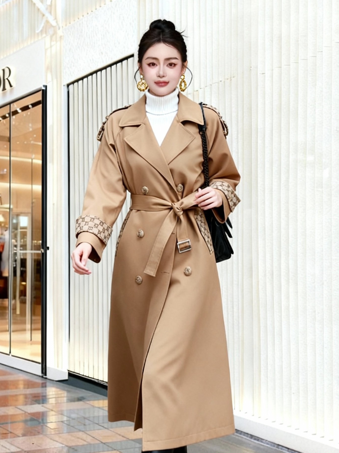 拼色设计，插肩袖，后开叉