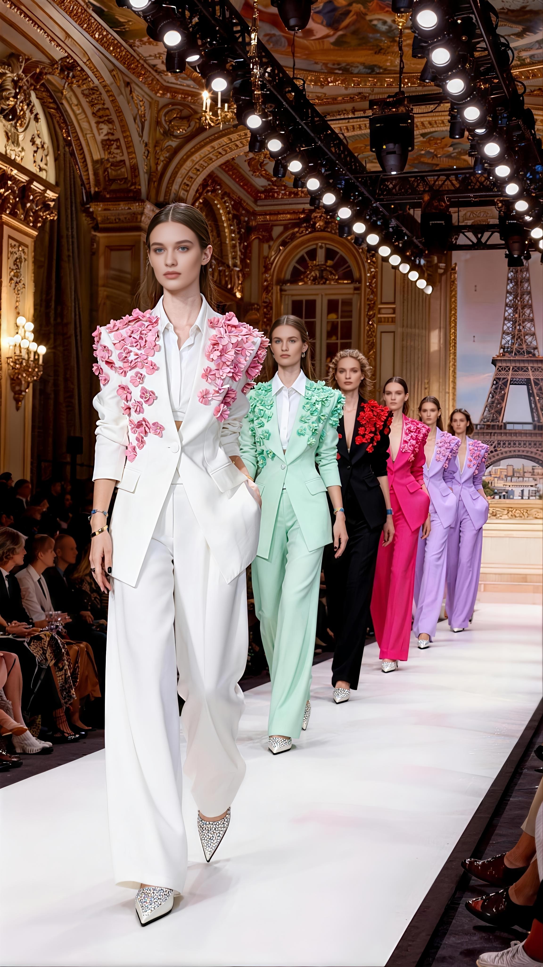 女总裁教师新款高定羊毛面料西装订花套装轻奢外套配阔腿裤两件套