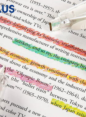 日本文具PLUS普乐士荧光修饰带创意按压式手账装饰带花色DIY荧光蜡笔水彩色文字花边修正带学生用品6mm*6m