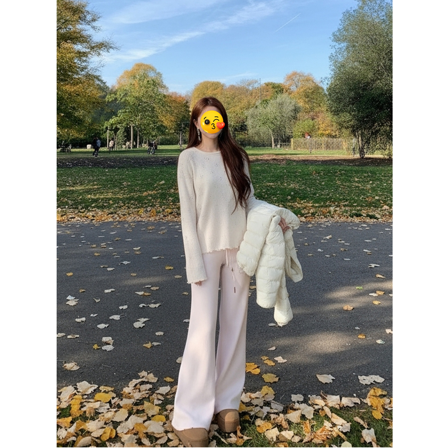 超高克重银狐绒抽绳修身微喇卫裤