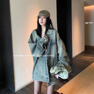 美式复古牛仔外套女春秋冬新款宽松慵懒风休闲夹克上衣设计感小众